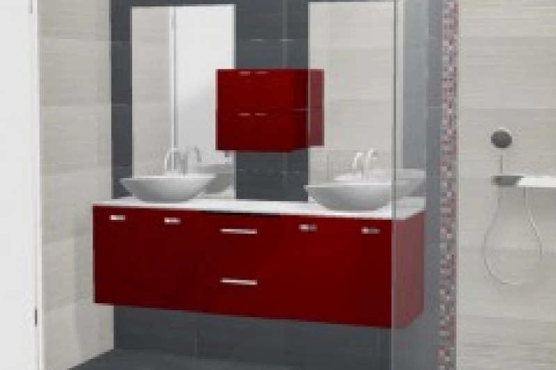 Meuble de salle de bain laqué rouge brillant